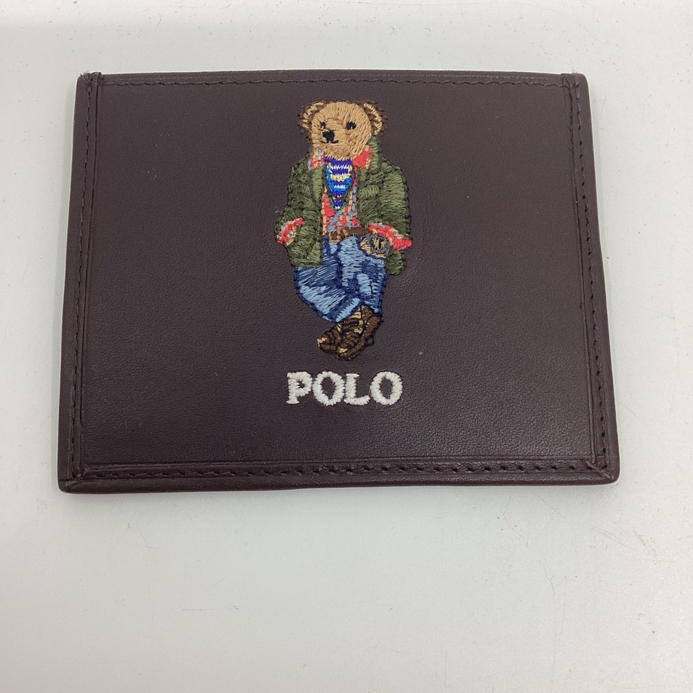 Polo Ralph Lauren Polo Bear Leather Card Case Wallet Dark Brown New